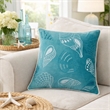 Meo Throw Pillow- Embroidered Seashell Pattern Blue Velvet- 20 Inch Square