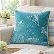 Meo Throw Pillow- Embroidered Seashell Pattern Blue Velvet- 20 Inch Square