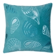 Meo Throw Pillow- Embroidered Seashell Pattern Blue Velvet- 20 Inch Square