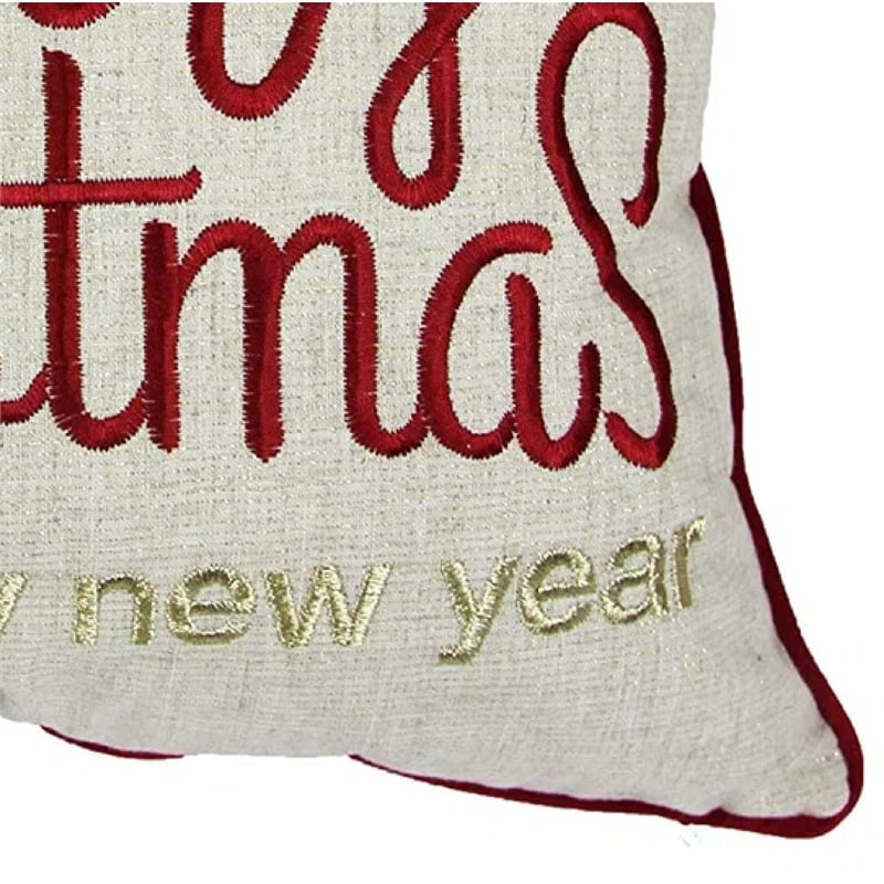 Throw Pillow Cover- Merry Christmas- Red with Gold Accents- 20 Inch Square