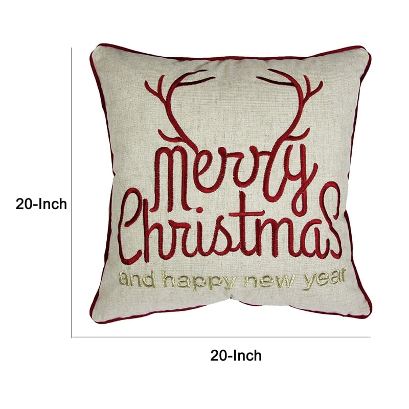 Throw Pillow Cover- Merry Christmas- Red with Gold Accents- 20 Inch Square