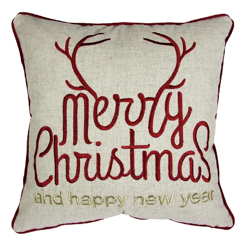 Throw Pillow Cover- Merry Christmas- Red with Gold Accents- 20 Inch Square