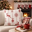 Throw Pillow Cover- Red Embroidered Reindeer and Snowflakes- 20 Inch Square