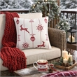 Throw Pillow Cover- Red Embroidered Reindeer and Snowflakes- 20 Inch Square