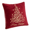 Aure Square Throw Pillow- Happy Holidays Embroidery- Red Velvet 20 Inch