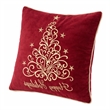 Aure Square Throw Pillow- Happy Holidays Embroidery- Red Velvet 20 Inch