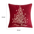 Aure Square Throw Pillow- Happy Holidays Embroidery- Red Velvet 20 Inch