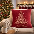 Aure Square Throw Pillow- Happy Holidays Embroidery- Red Velvet 20 Inch
