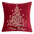 Aure Square Throw Pillow- Happy Holidays Embroidery- Red Velvet 20 Inch