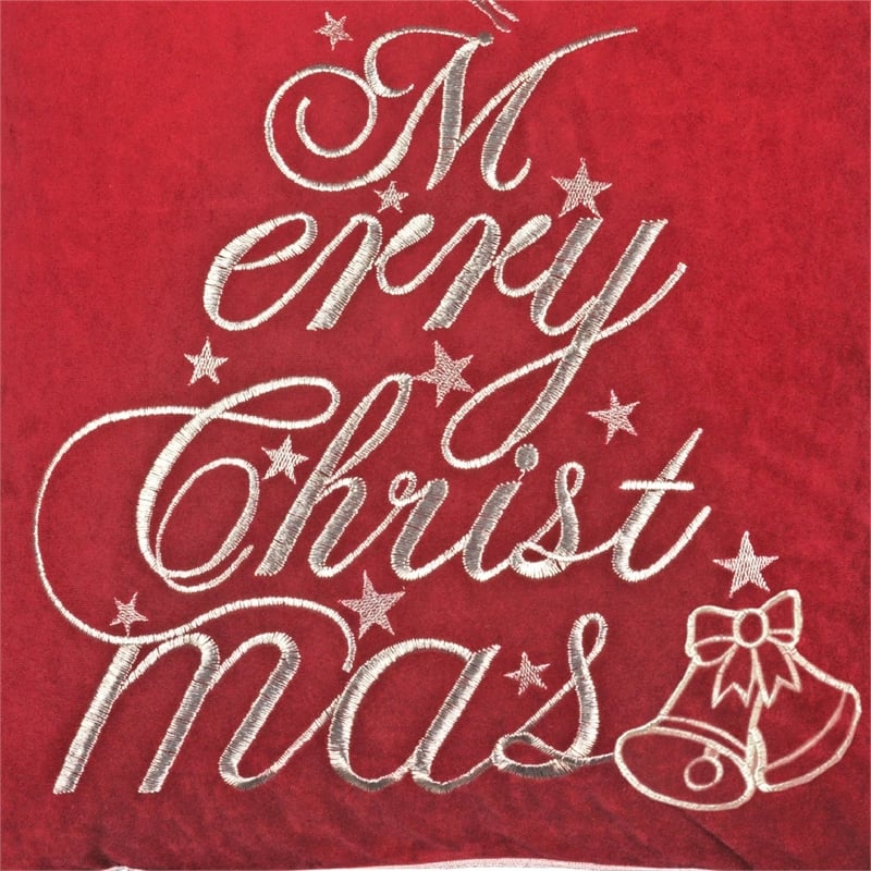 Aure Square Throw Pillow- Merry Christmas Embroidery- Red Velvet 20 Inch