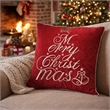 Aure Square Throw Pillow- Merry Christmas Embroidery- Red Velvet 20 Inch