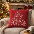 Aure Square Throw Pillow- Merry Christmas Embroidery- Red Velvet 20 Inch