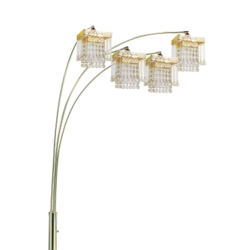 84 Inch Accent Arch Floor Lamp- Hanging 4 Square Crystal Shades- Gold