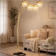 84 Inch Accent Arch Floor Lamp- Hanging 4 Square Crystal Shades- Gold