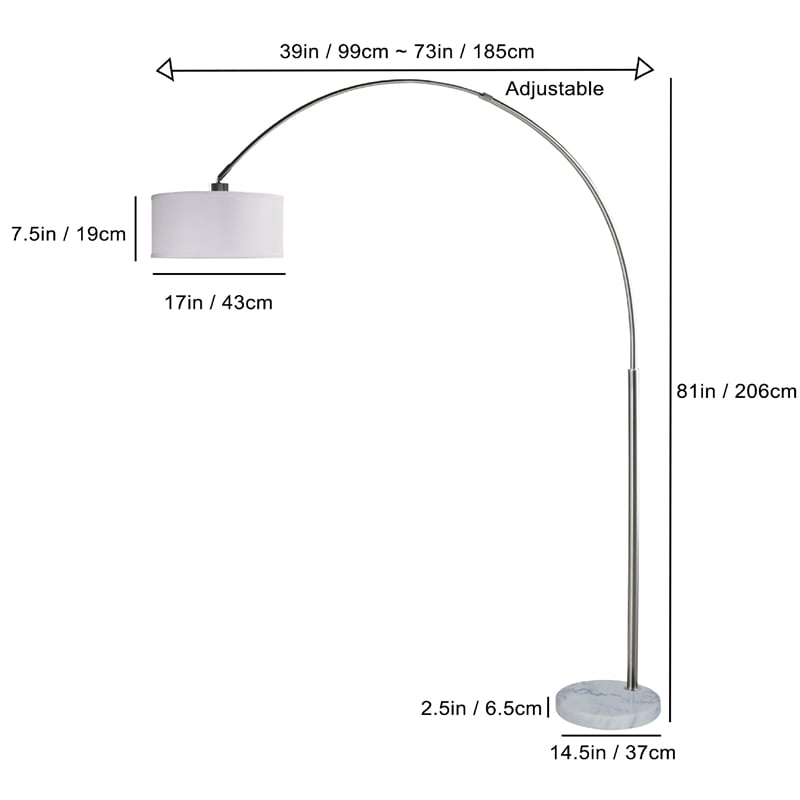 Arch Floor Lamp with Adjustable Arm- White Shade- Marble Base- 81 Inch