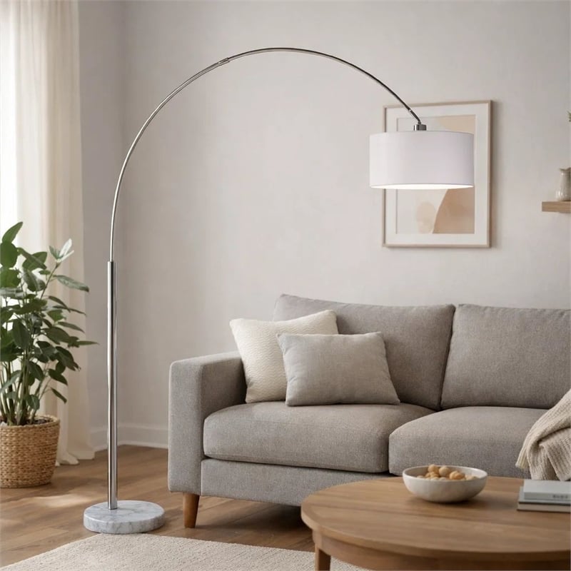 Arch Floor Lamp with Adjustable Arm- White Shade- Marble Base- 81 Inch