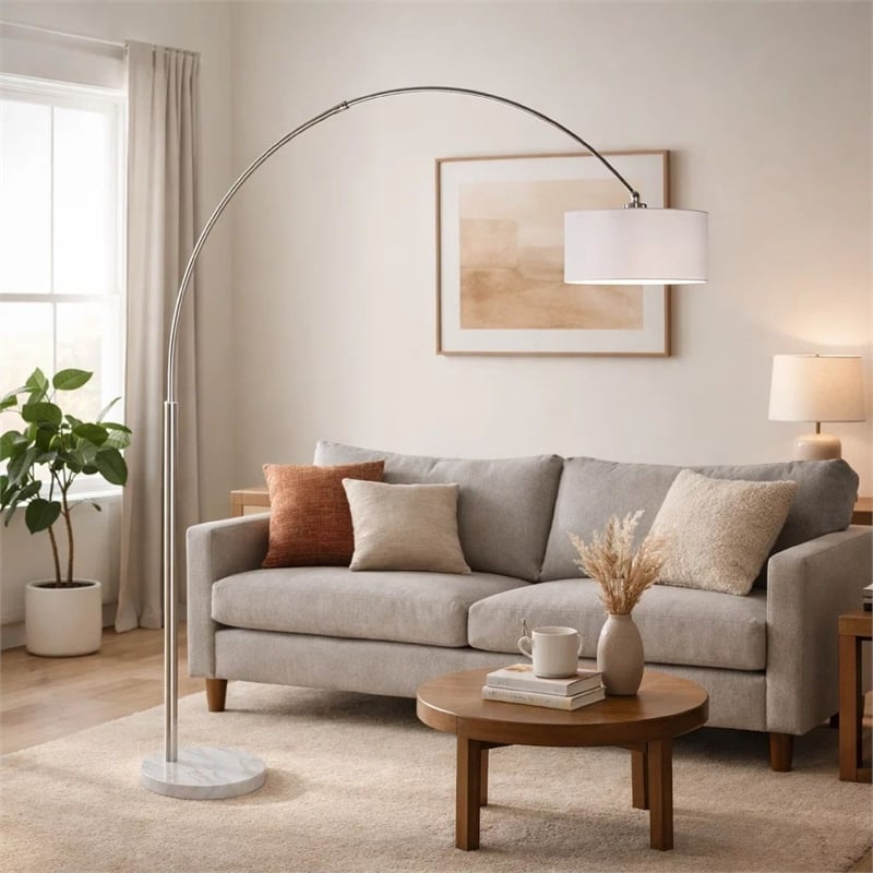 Arch Floor Lamp with Adjustable Arm- White Shade- Marble Base- 81 Inch