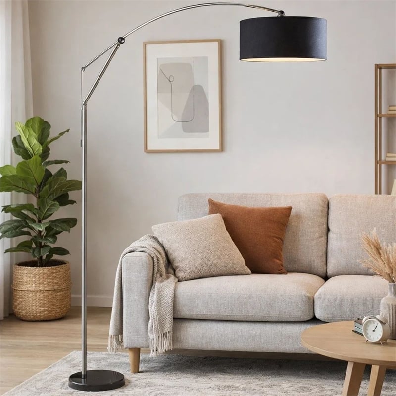 Arch Floor Lamp- Adjustable Arm and Black Genuine Marble Base- 81 Inch