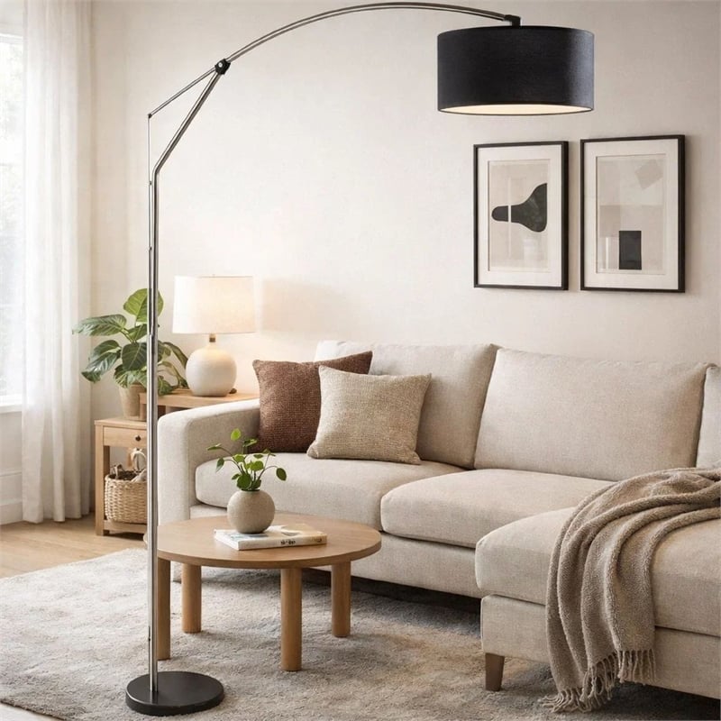 Arch Floor Lamp- Adjustable Arm and Black Genuine Marble Base- 81 Inch