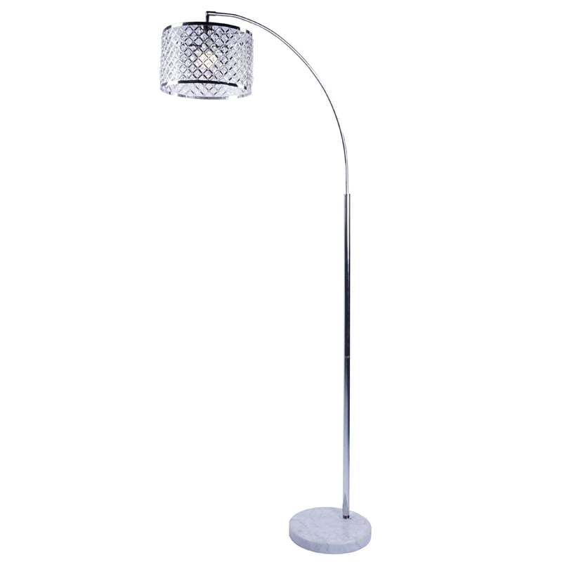 Arch Floor Lamp- Lattice Crystal Shade- Chrome Metal- Round Marble Base