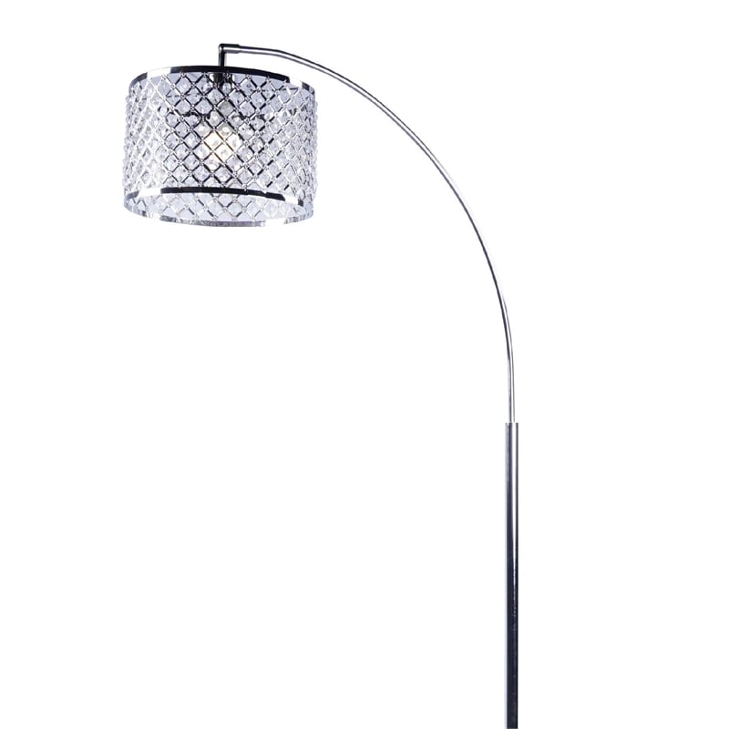Arch Floor Lamp- Lattice Crystal Shade- Chrome Metal- Round Marble Base
