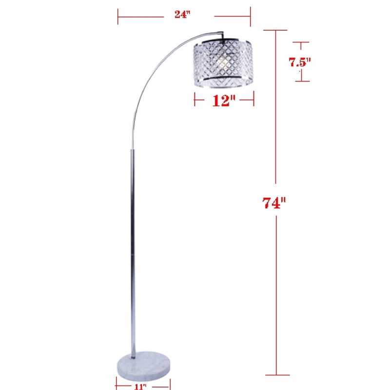 Arch Floor Lamp- Lattice Crystal Shade- Chrome Metal- Round Marble Base