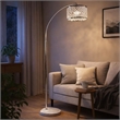 Arch Floor Lamp- Lattice Crystal Shade- Chrome Metal- Round Marble Base