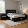 Queen Bedroom Set- Black- Silver Wood- 2 Piece Set with Nightstand
