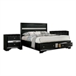 Queen Bedroom Set- Black- Silver Wood- 3 Piece Set with 2 Nightstands
