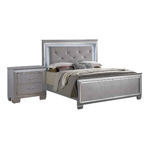 Queen Bedroom Set- Gray Wood- 2 Piece Set with Nightstand