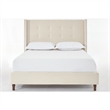 Pery Queen Size Bed with Button Tufted Headboard- Ivory Velvet Upholstery