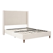 Pery Queen Size Bed with Button Tufted Headboard- Ivory Velvet Upholstery