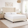 Pery Queen Size Bed with Button Tufted Headboard- Ivory Velvet Upholstery