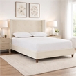 Pery Queen Size Bed with Button Tufted Headboard- Ivory Velvet Upholstery