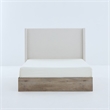 Sely Queen Size Bed with Wingback Headboard- Ivory Chenille Upholstery