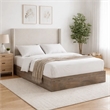 Sely Queen Size Bed with Wingback Headboard- Ivory Chenille Upholstery