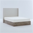 Sely Queen Size Bed with Wingback Headboard- Ivory Chenille Upholstery