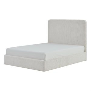 Welz King Size Bed with Tall Headboard- Pearl White Chenille Upholstery
