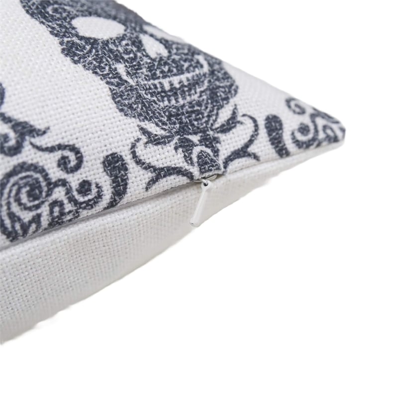 Ary Square Throw Pillow- Black and White Gothic Damask Skull Design- 20 Inch