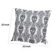 Ary Square Throw Pillow- Black and White Gothic Damask Skull Design- 20 Inch