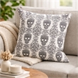 Ary Square Throw Pillow- Black and White Gothic Damask Skull Design- 20 Inch
