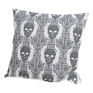 Ary Square Throw Pillow- Black and White Gothic Damask Skull Design- 20 Inch