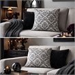 Ary Throw Pillow- Black and White Baroque Skull Design- 20 Inch Square