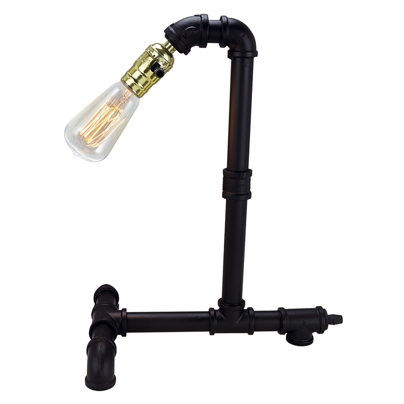 Desk Lamp- Industrial Pipe Style w Steampunk Design- Matte Black Metal