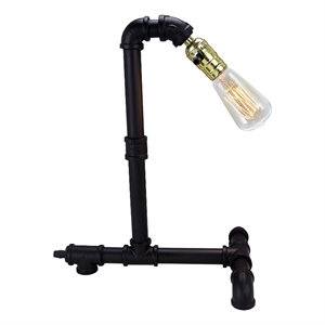 Desk Lamp- Industrial Pipe Style w Steampunk Design- Matte Black Metal