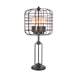Emon 3 Bulb Table Lamp w USB- Black Metal Industrial Cage Shade