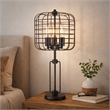 Emon 3 Bulb Table Lamp w USB- Black Metal Industrial Cage Shade