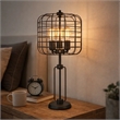 Emon 3 Bulb Table Lamp w USB- Black Metal Industrial Cage Shade