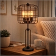 Emon 3 Bulb Table Lamp w USB- Black Metal Industrial Cage Shade