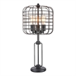 Emon 3 Bulb Table Lamp w USB- Black Metal Industrial Cage Shade